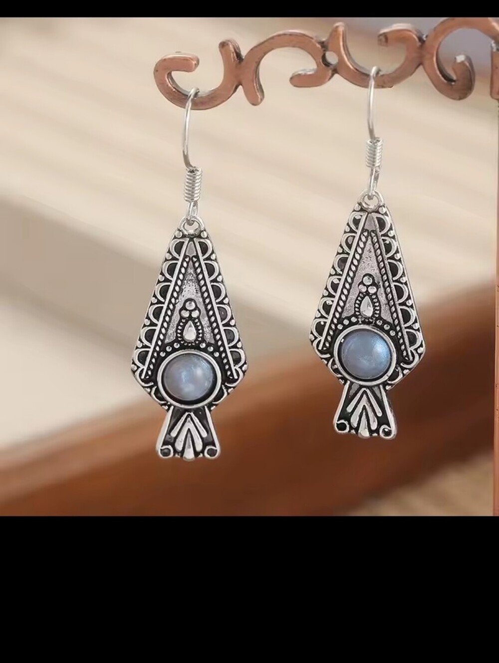 Vintage Earrings Women's Moonstone Ethnic Dangle Silver New G12
